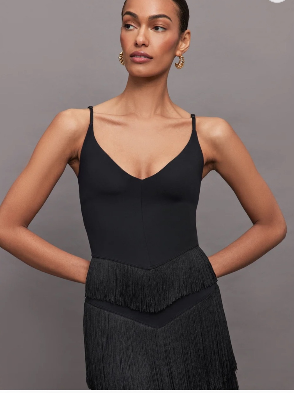 Carbon38 Black Fringe V-Neck Camisole